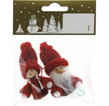 Zwei dekorative Weihnachtswichtel in einer transparenten Verpackung.