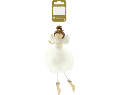 Weihnachtsengel mit Papierflügeln und Beinen mit Strümpfen als Dekoration