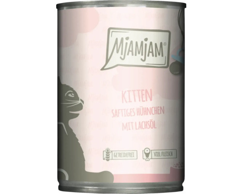 MjAMjAM chaton poulet à l'huile de saumon 400 g Mjamjam Kitten Aliment humide Poulet juteux à l''huile de saumon en boîte