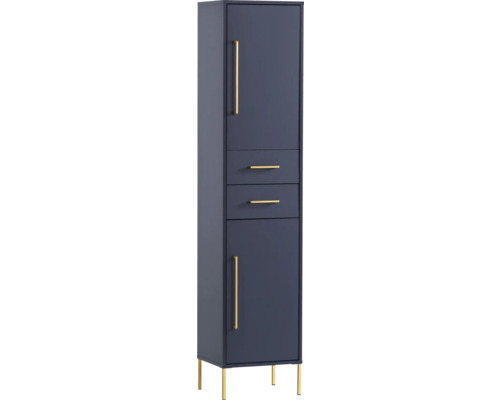 Armoire haute Möbelpartner Kent lxhxp 40.5x184.3x33.1 cm couleur de façade bleu nuit Armoire haute avec deux tiroirs et deux portes