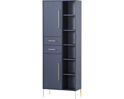 Armoire haute Möbelpartner Kent lxhxp 67.1x184.3x33.1 cm couleur de façade bleu nuit Armoire haute avec tiroirs, étagères et pieds
