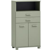 Commode avec deux tiroirs, deux portes et un compartiment ouvert