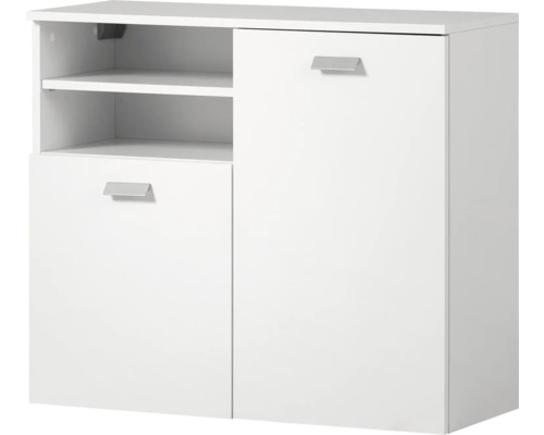 Meuble bas Möbelpartner Mona Bxlxhxp0.4x70x32 cm couleur de façade blanc Buffet blanc avec deux portes et deux étagères ouvertes