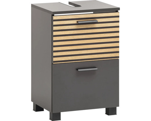 Meuble sous-vasque Möbelpartner Katta lxhxp 40.2x60.8x35 cm couleur de façade anthrazit aspect bois Meuble sous-lavabo avec deux tiroirs