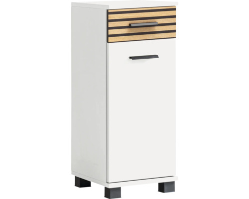 Meuble bas Möbelpartner Katta lxhxp 30.3x75.3x32.6 cm couleur de façade aspect bois blanc Meuble de salle de bains blanc avec tiroir et porte