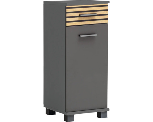 Meuble bas Möbelpartner Katta lxhxp 30.3x75.3x32.6 cm couleur de façade anthracite aspect bois Armoire de salle de bain étroite avec tiroir et porte