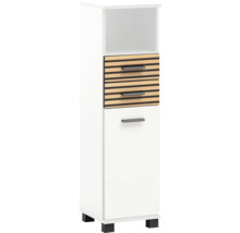 Armoire haute avec étagère ouverte, deux tiroirs et une porte