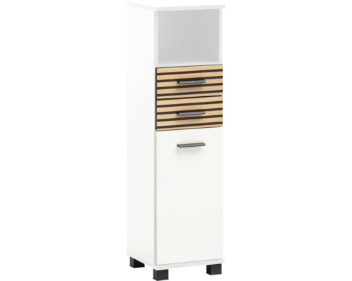 Highboard Möbelpartner Katta lxhxp 30.3x110.5x32.6 cm couleur de façade aspect bois blanc Armoire haute avec étagère ouverte, deux tiroirs et une porte