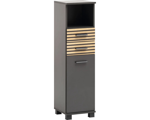Highboard Möbelpartner Katta lxhxp 30.3x110.5x32.6 cm couleur de façade anthracite aspect bois Armoire haute avec compartiment ouvert, deux tiroirs et une porte