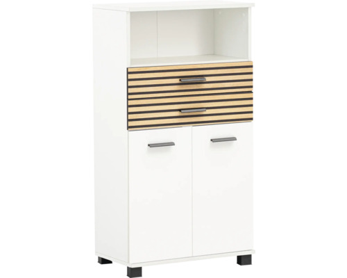 Highboard Möbelpartner Katta lxhxp 59.8x110.5x32.6 cm couleur de façade aspect bois blanc Armoire avec étagère, tiroirs et portes