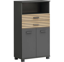 Armoire avec compartiment ouvert, deux tiroirs et deux portes