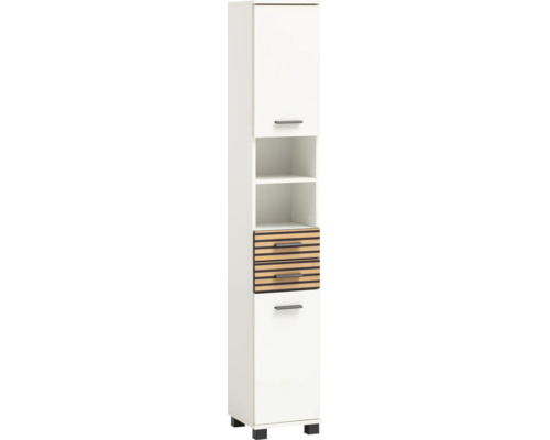 Möbelpartner Hochschrank Katta BxHxT 30.3x180.9x32.6 cm Frontfarbe holz-optik weiss Schmaler Badezimmerschrank mit Schubladen und Regalen