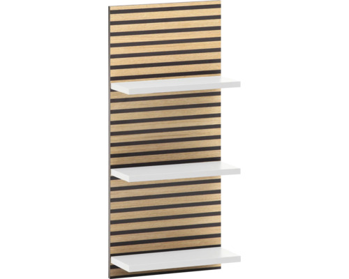 Etagère murale Möbelpartner Katta lxhxp 30.3x70.2x17.45 cm couleur de façade blanc aspect bois Étagère murale avec panneau arrière en bois et trois tablettes