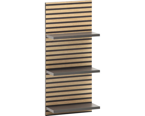 Etagère murale Möbelpartner Katta lxhxp 30.3x70.2x17.45 cm couleur de façade aspect bois Étagère murale avec panneau en bois et trois tablettes