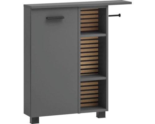 Meuble bas Möbelpartner Katta lxhxp 70.7x74.3x17 cm couleur de façade anthracite Meuble à chaussures avec porte, étagères et patère