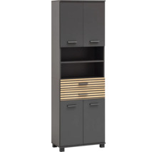 Armoire haute avec portes, tiroirs et compartiments ouverts