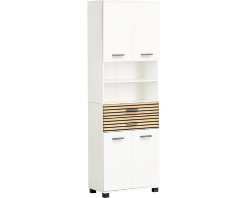 Armoire haute Möbelpartner Katta lxhxp 59.8x180.9x32.6 cm couleur de façade aspect bois blanc Meuble haut blanc avec étagères et tiroirs