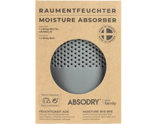 Absodry DuoFamily 6 Déshumidificateur d'intérieur 1 L gris Absorbeur d''humidité Abfalter avec 600 grammes de granulés
