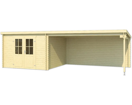 Abri de jardin en bois avec double porte et auvent