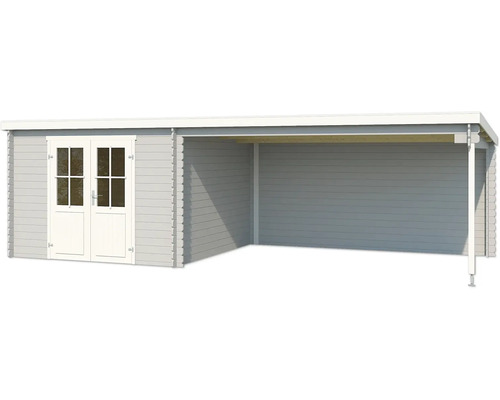 Abri de jardin en bois avec double porte et espace couvert