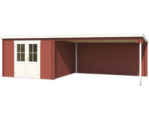 Abri de jardin en bois avec double porte et abri de voiture