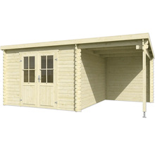 Abri de jardin en bois avec porte double et espace couvert