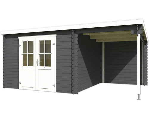 Abri de jardin en bois avec double porte et auvent