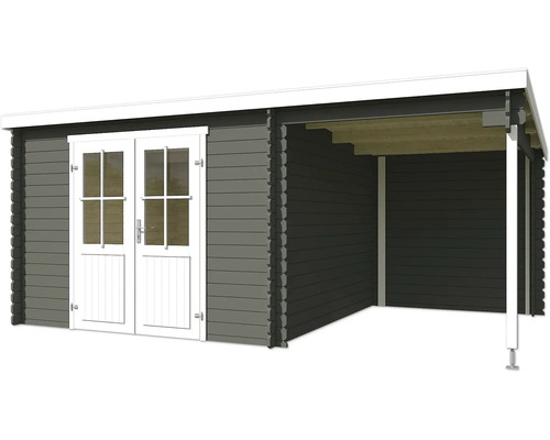 Abri de jardin en bois avec double porte et auvent