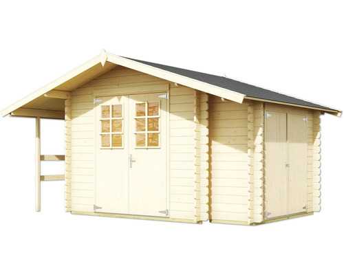 Abri de jardin en bois avec double porte et auvent