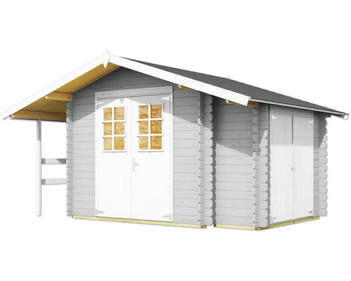 Abri de jardin en bois avec double porte et auvent