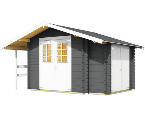 Abri de jardin en bois avec double porte et auvent