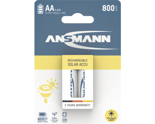 Ansmann Solar Akkus, AA, wiederaufladbar, 800 mAh