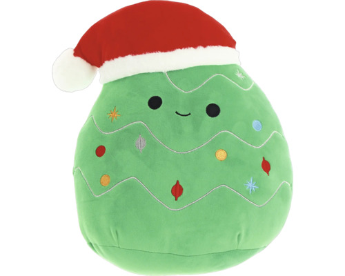 Coussin décoratif Noël vert 40 cm Peluche en forme de sapin de Noël avec bonnet de Noël