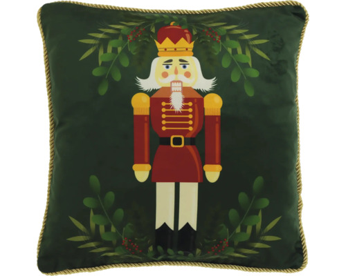 Coussin décoratif Nutcracker vert foncé rouge 45x45 cm Coussin avec motif casse-noisette et motif de feuilles