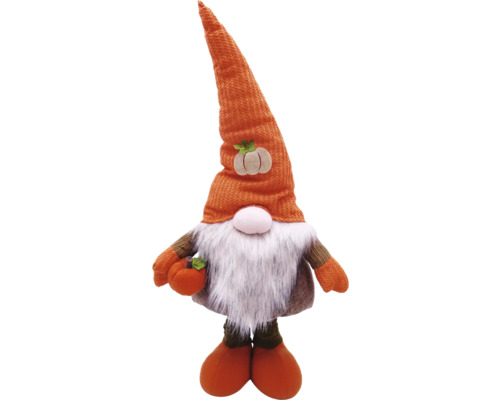 Lutin en peluche avec citrouille, jambes extensibles Lafiora h 95 cm orange/marron Nain d''automne décoratif avec bonnet et barbe comme décoration d''automne