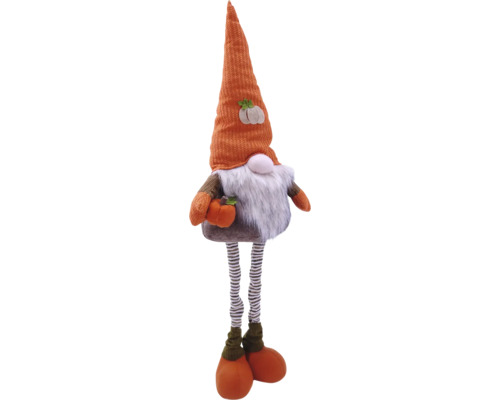 Gnome d''automne décoratif avec jambes rayées et citrouille