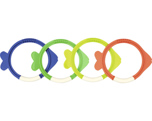 Quatre anneaux de plongée colorés en forme de poisson