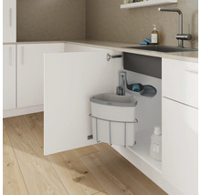 Évier de cuisine avec poubelle intégrée et support pour produits de nettoyage