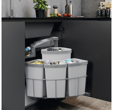 Système de tri des déchets pour armoire de cuisine avec plusieurs récipients pour le tri des déchets.