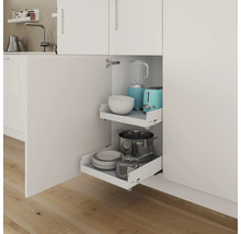 Meuble de cuisine avec étagères coulissantes pour ranger la vaisselle et les ustensiles de cuisine