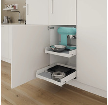 Meuble de cuisine avec étagères coulissantes pour ranger la vaisselle et les ustensiles de cuisine