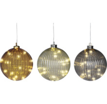 Drei dekorative Weihnachtskugeln mit LED-Beleuchtung.