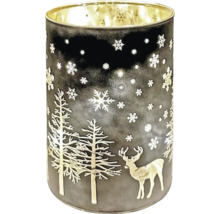 Photophore avec motifs hivernaux de sapin, cerf et flocons de neige