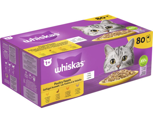 Whiskas Katzenfutter Geflügel Auswahl, 80 Stück