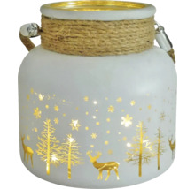 Lanterne décorative en verre avec motifs de cerfs, de sapins et de flocons de neige