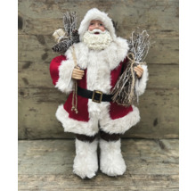 Figurine décorative de Père Noël avec brindille, pommes de pin et cadeaux