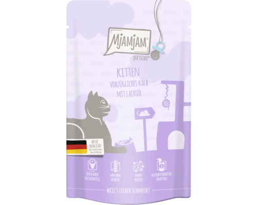 MjAMjAM Kitten huile de veau et saumon 125 g Mjamjam Quetschie Kitten nourriture pour chat avec du veau et de l''huile de saumon