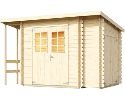 Abri de jardin en bois avec fenêtre et annexe