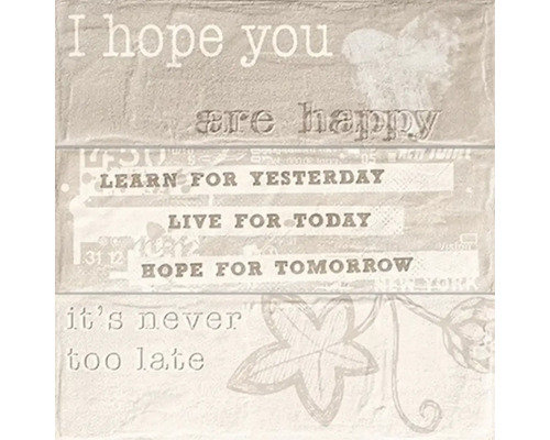 Dekorative Wandfliese mit den Worten ''Ich hoffe, du bist glücklich''