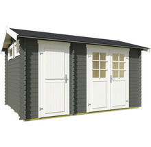 Abri de jardin en bois avec double porte et porte simple